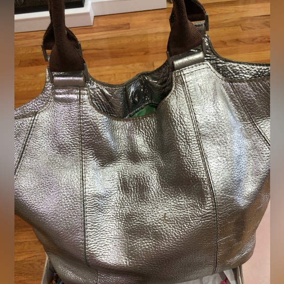 Silver Metallic Leather Tote Bag - Picture 1 of 8